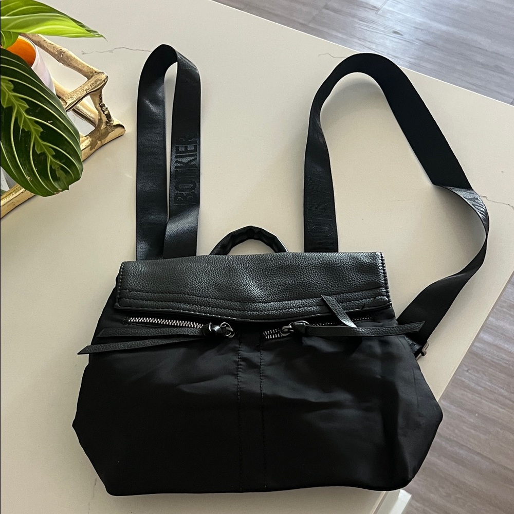 Bother Black Backpack with Leather Trim and Branded Straps